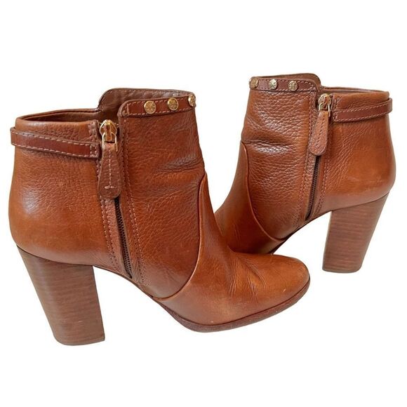 Tory Burch Mae Brown Leather Studded Ankle Boots - Picture 5 of 12